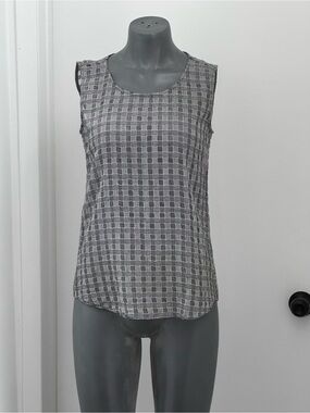 Theory Sleeveless Gray Plaid Scoop Neck Women's Top